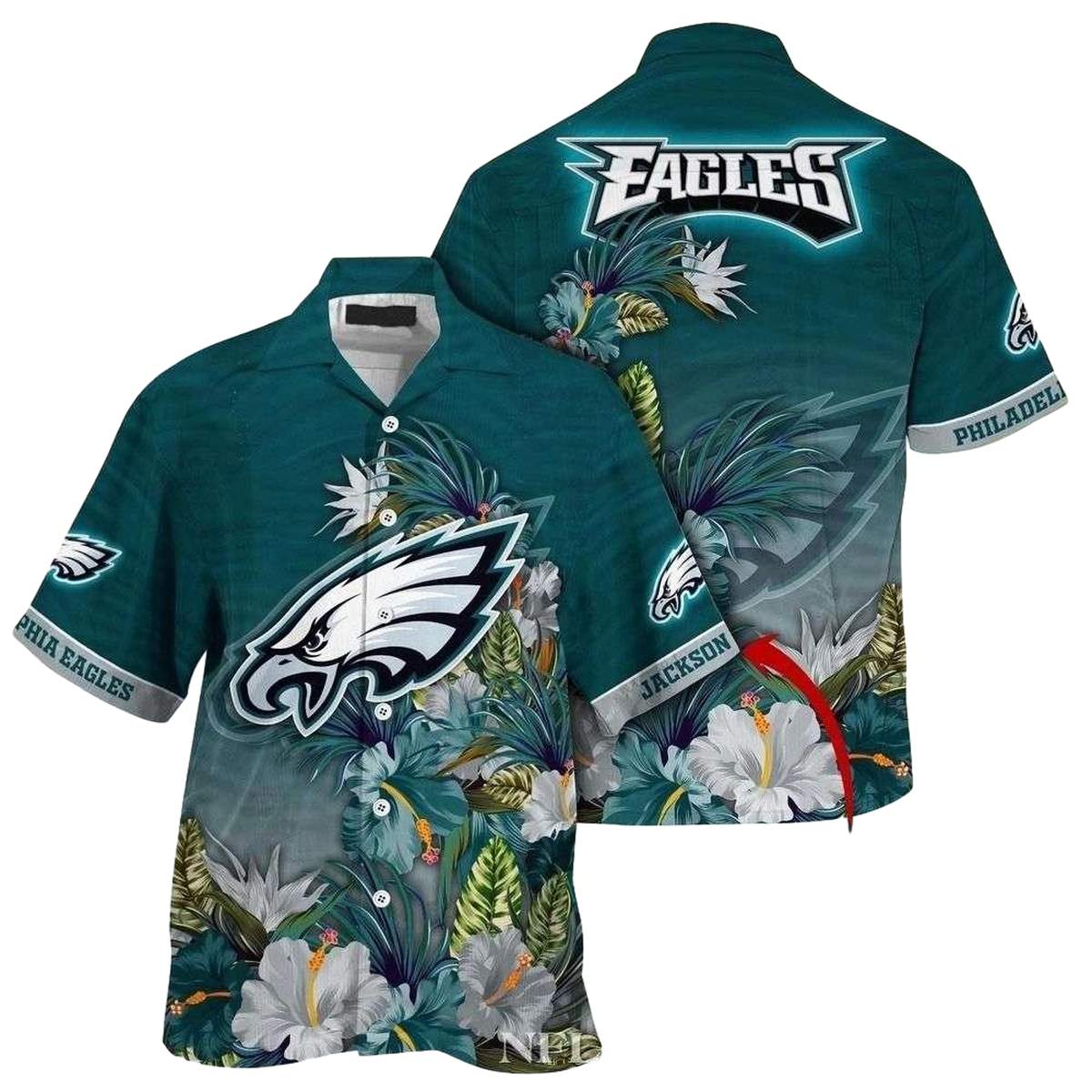 Personalized Eagles Exotic Tropical Foliage Green Hawaiian Shirt - Moonbestprint