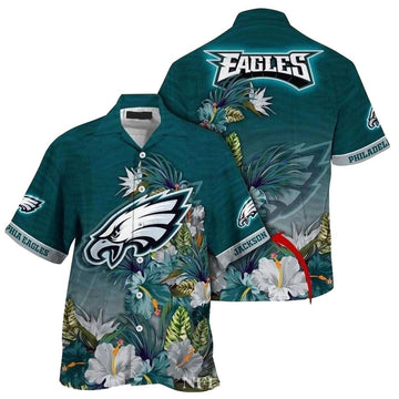 Personalized Eagles Exotic Tropical Foliage Green Hawaiian Shirt - Moonbestprint