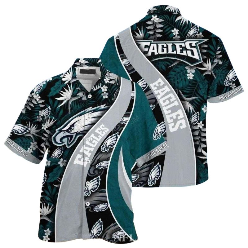 Philadelphia Eagles Eagles Floral Swoop Grey Striped Hawaiian Shirt - Moonbestprint