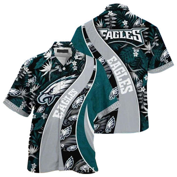 Philadelphia Eagles Eagles Floral Swoop Grey Striped Hawaiian Shirt - Moonbestprint