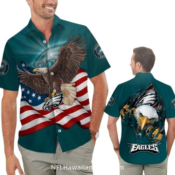 Philadelphia Eagles American Flag Bald Eagle Hawaiian Shirt - Moonbestprint