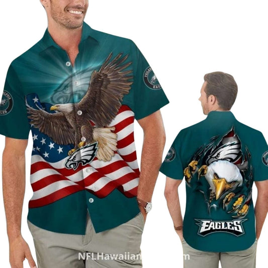 Philadelphia Eagles American Flag Bald Eagle Hawaiian Shirt - Moonbestprint