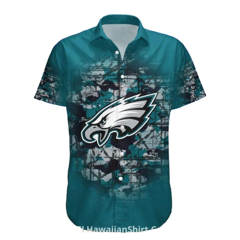 Philadelphia Eagles Camouflage And Logo Beach Style Hawaiian Shirt - Moonbestprint