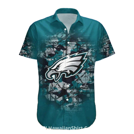 Philadelphia Eagles Camouflage And Logo Beach Style Hawaiian Shirt - Moonbestprint