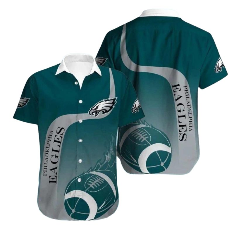 Philadelphia Eagles Gradient Football Ball Flame Hawaiian Shirt - Moonbestprint