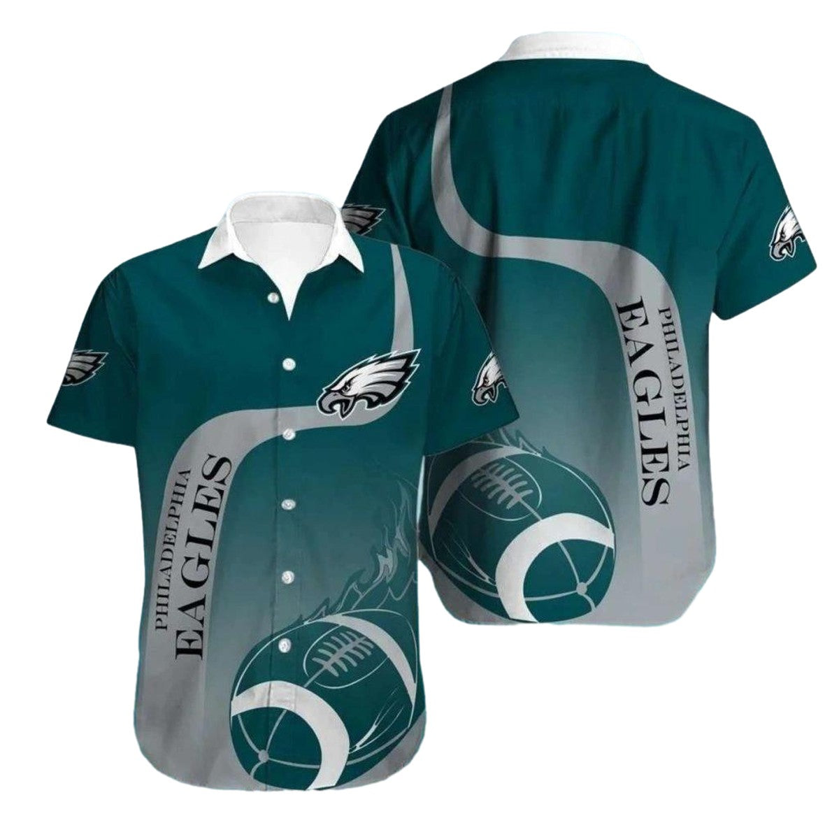 Philadelphia Eagles Gradient Football Ball Flame Hawaiian Shirt - Moonbestprint