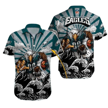 Personalized Philadelphia Eagles Rising Sun And Mountain Football Mascot Hawaiian Shirt - Moonbestprint