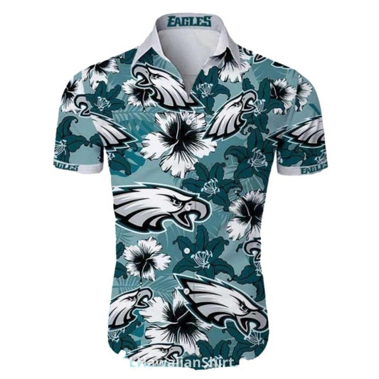 Philadelphia Eagles Tropical Hibiscus Floral Hawaiian Shirt - Moonbestprint
