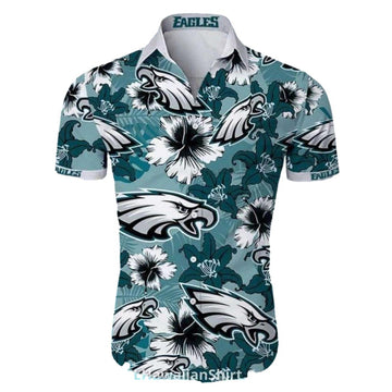 Philadelphia Eagles Tropical Hibiscus Floral Hawaiian Shirt - Moonbestprint