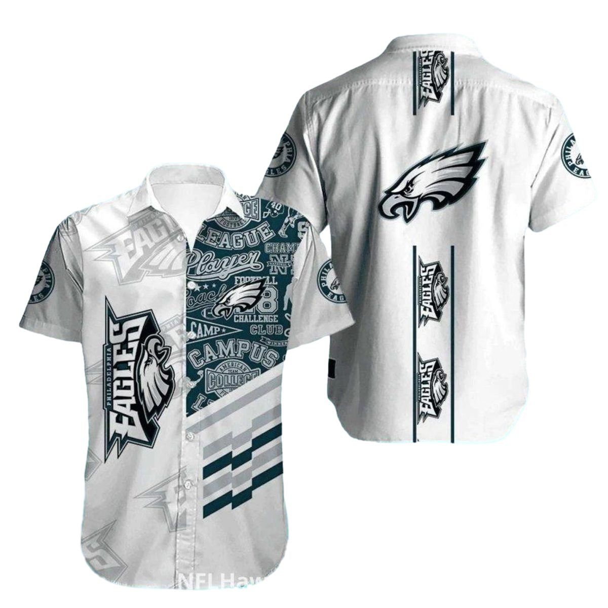 Philadelphia Eagles White And Teal College Inspired Hawaiian Shirt - Moonbestprint