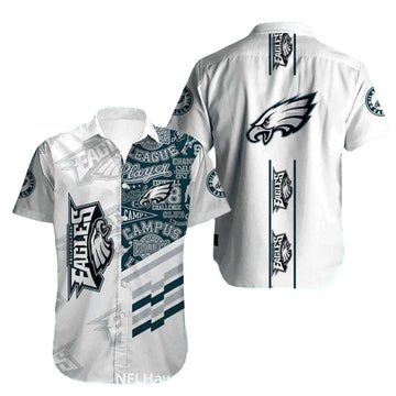 Philadelphia Eagles White And Teal College Inspired Hawaiian Shirt - Moonbestprint