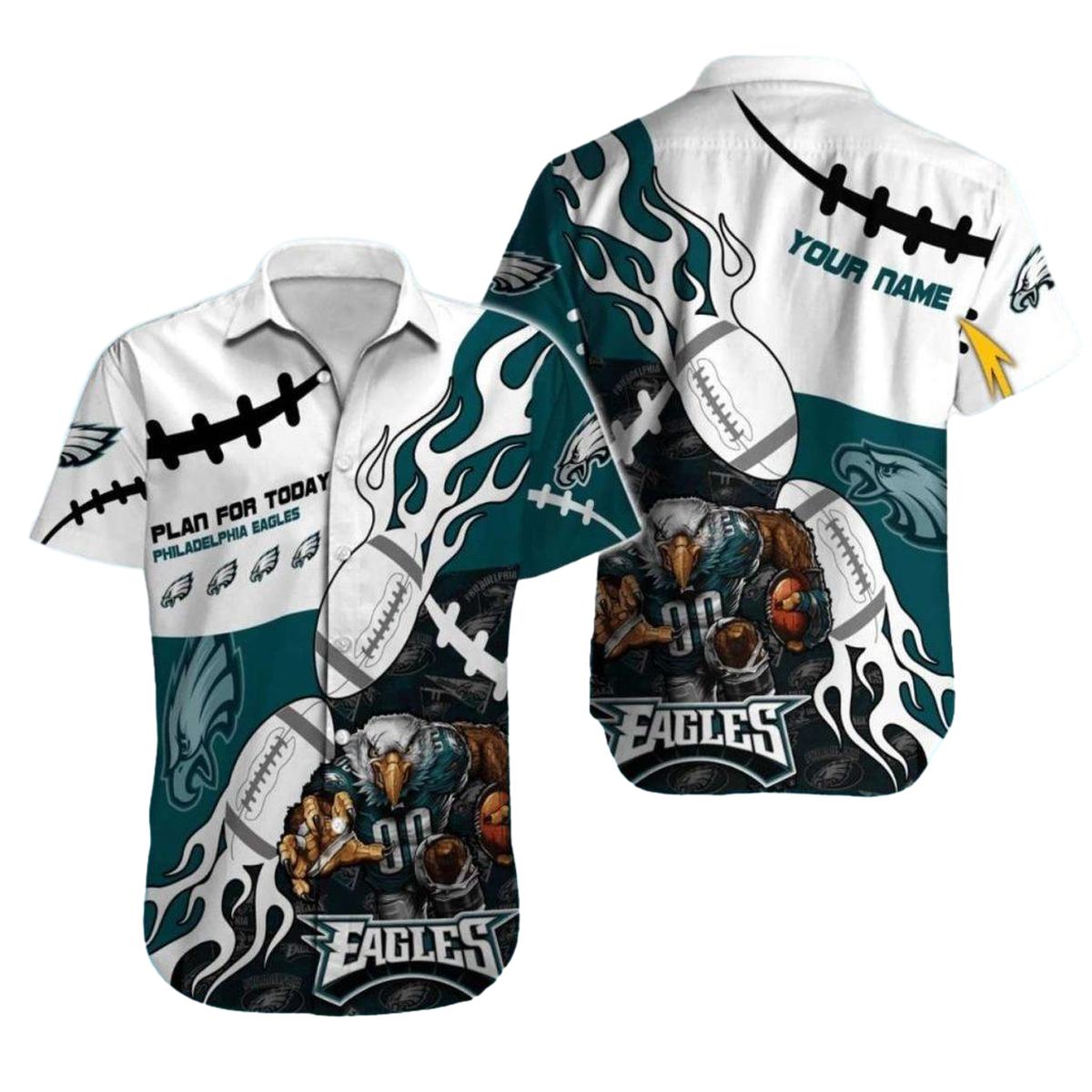 Personalized Philadelphia Eagles White And Teal Football Flames Hawaiian Shirt - Moonbestprint