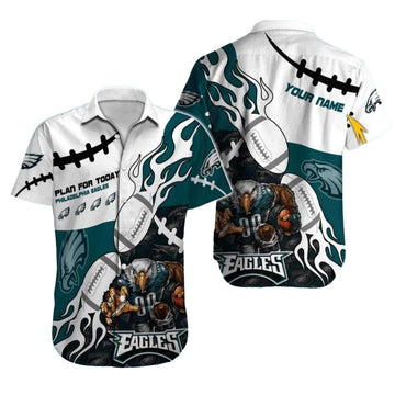Personalized Philadelphia Eagles White And Teal Football Flames Hawaiian Shirt - Moonbestprint
