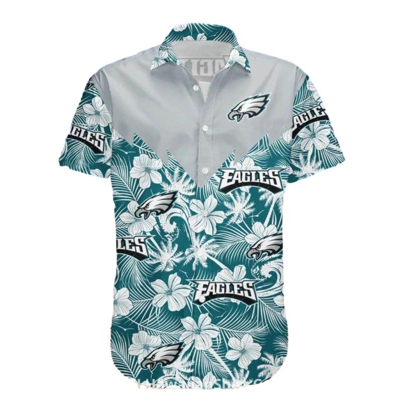 Philadelphia Eagles White And Teal Tropical Hibiscus Hawaiian Shirt - Moonbestprint