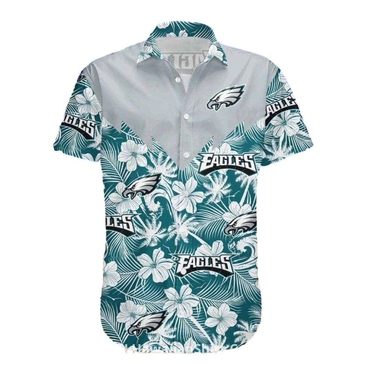Philadelphia Eagles White And Teal Tropical Hibiscus Hawaiian Shirt - Moonbestprint