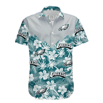 Philadelphia Eagles White And Teal Tropical Hibiscus Hawaiian Shirt - Moonbestprint