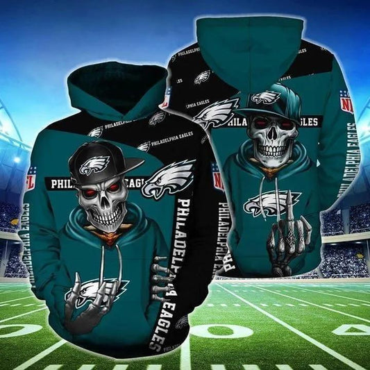 Eagles Philadelphia Hip Hop Skull 3D Hoodie, NFL Hoodie Moonbestprint