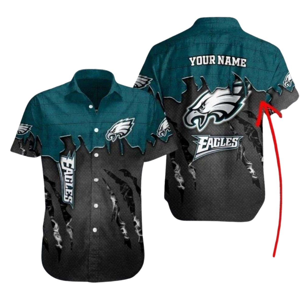 Personalized Eagles Shadowed Feathers Tropical Black And Green Hawaiian Shirt - Moonbestprint