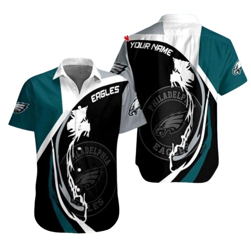 Personalized Eagles Soaring Spirit Black And White Hawaiian Shirt - Moonbestprint