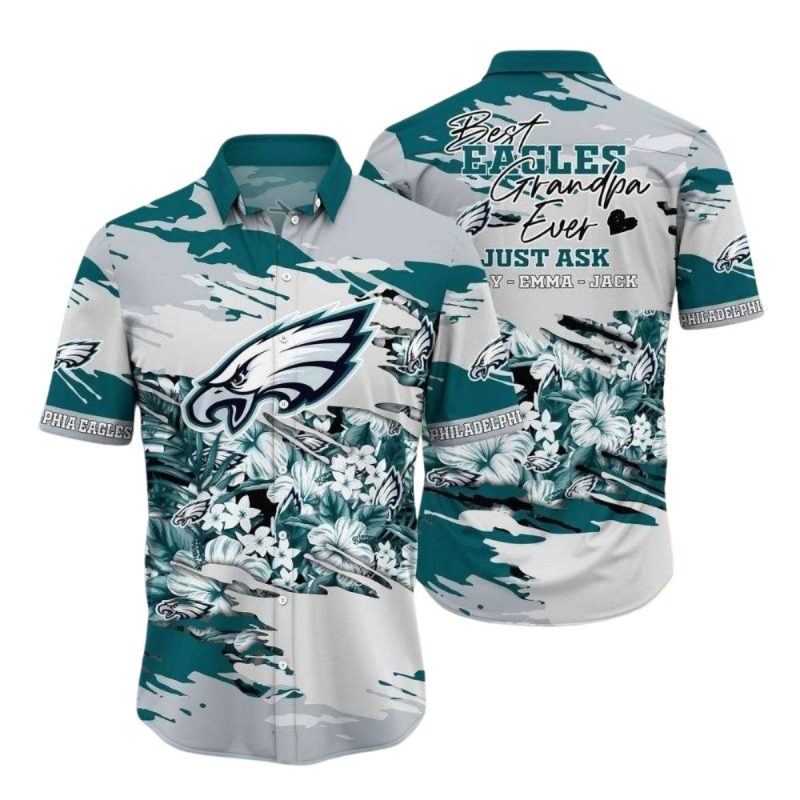 Personalized Eagles Super Grandpa Tropical Hawaiian Shirt - Moonbestprint