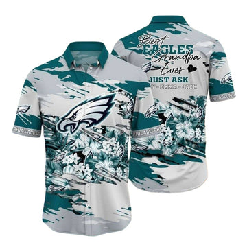 Personalized Eagles Super Grandpa Tropical Hawaiian Shirt - Moonbestprint