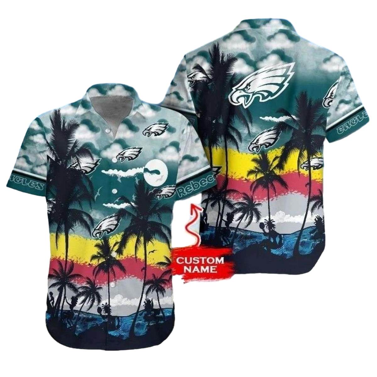 Personalized Eagles Vibrant Beach Sunset Coconut Tree Hawaiian Shirt - Moonbestprint