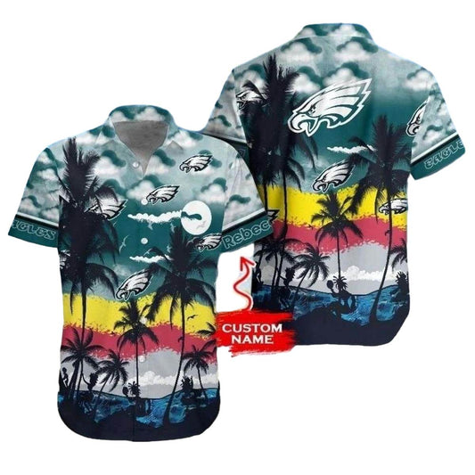 Personalized Eagles Vibrant Beach Sunset Coconut Tree Hawaiian Shirt - Moonbestprint
