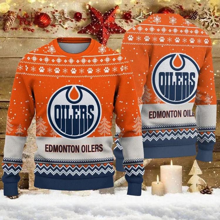 Edmonton Oilers Big Logo Ugly Christmas Sweater, NHL Christmas Sweater Moonbestprint