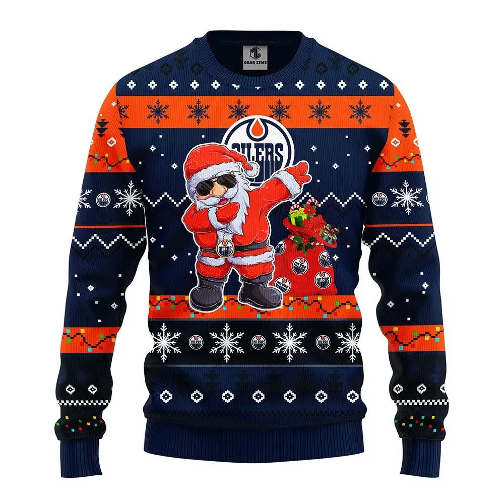 Edmonton Oilers Dabbing Santa Claus Ugly Christmas Sweater, NHL Christmas Sweater Moonbestprint