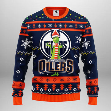 Edmonton Oilers Funny Grinch Ugly Christmas Sweater, Grinch Xmas Sweater Moonbestprint