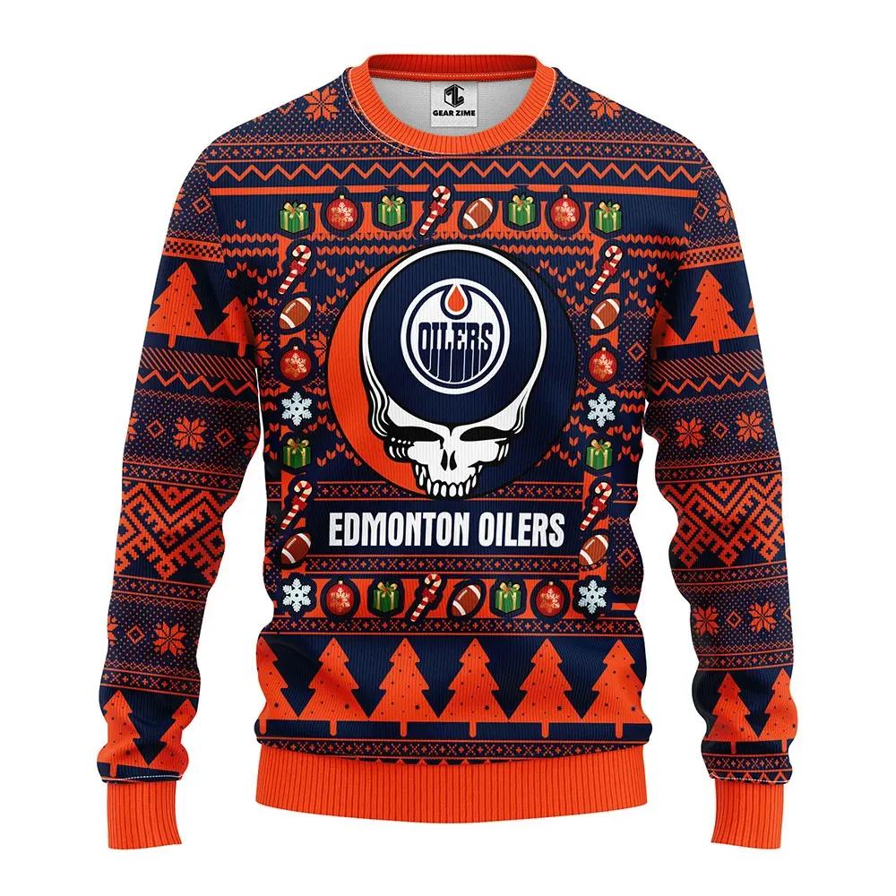 Edmonton Oilers Grateful Dead Ugly Christmas Sweater, NHL Christmas Sweater Moonbestprint
