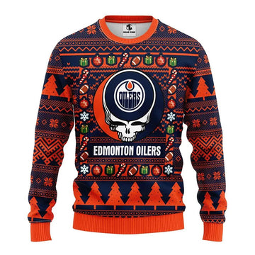 Edmonton Oilers Grateful Dead Ugly Christmas Sweater, NHL Christmas Sweater Moonbestprint