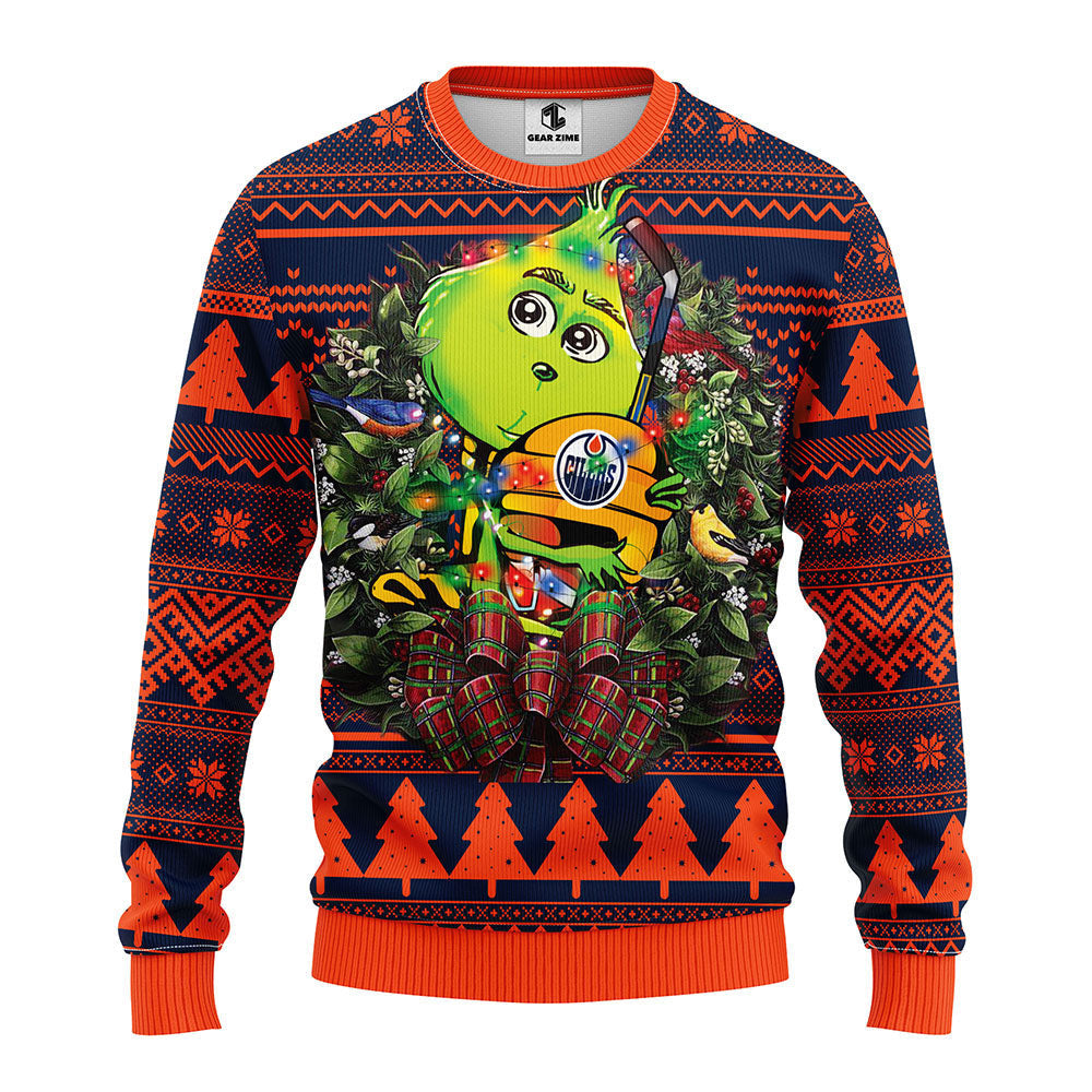 Edmonton Oilers Grinch Hug Ugly Christmas Sweater, Grinch Xmas Sweater Moonbestprint