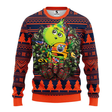 Edmonton Oilers Grinch Hug Ugly Christmas Sweater, Grinch Xmas Sweater Moonbestprint