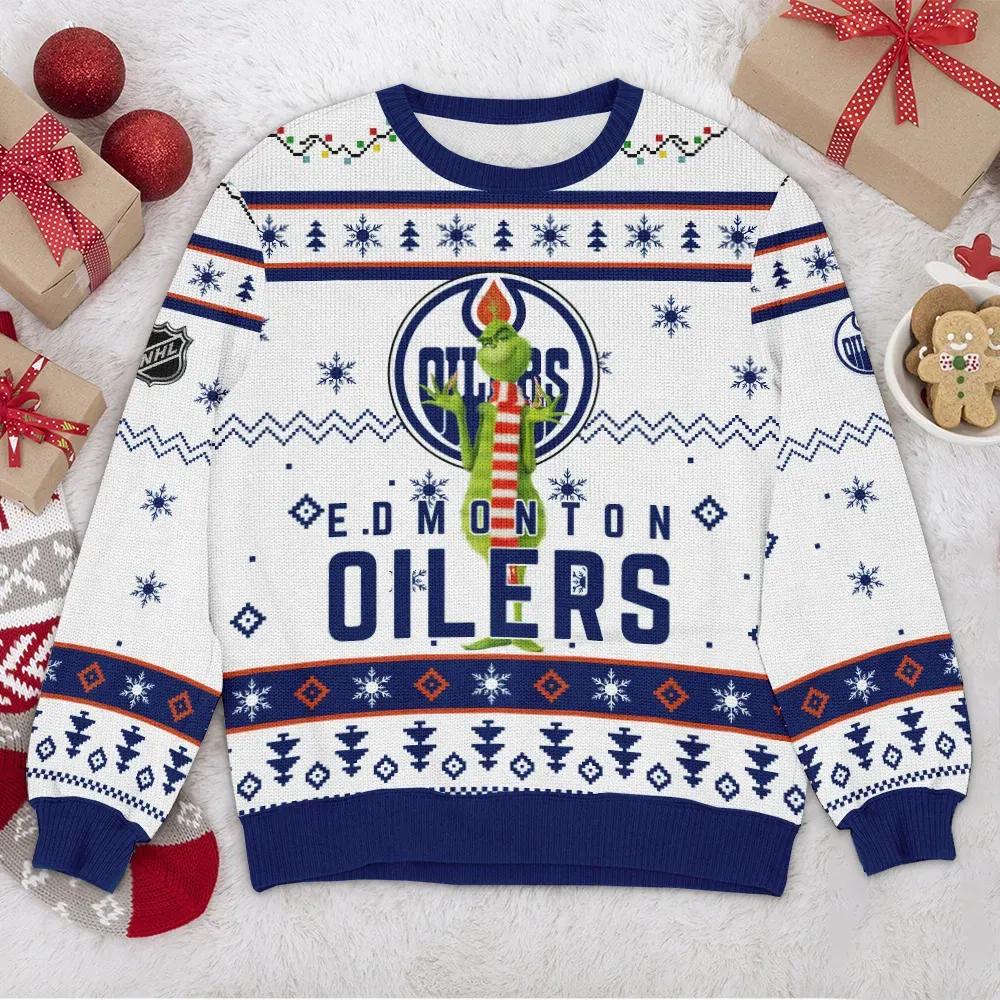 Edmonton Oilers Grinch NHL Ugly Christmas Sweater, NHL Christmas Sweater Moonbestprint