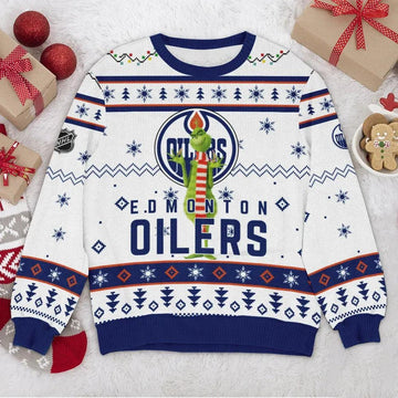 Edmonton Oilers Grinch NHL Ugly Christmas Sweater, NHL Christmas Sweater Moonbestprint