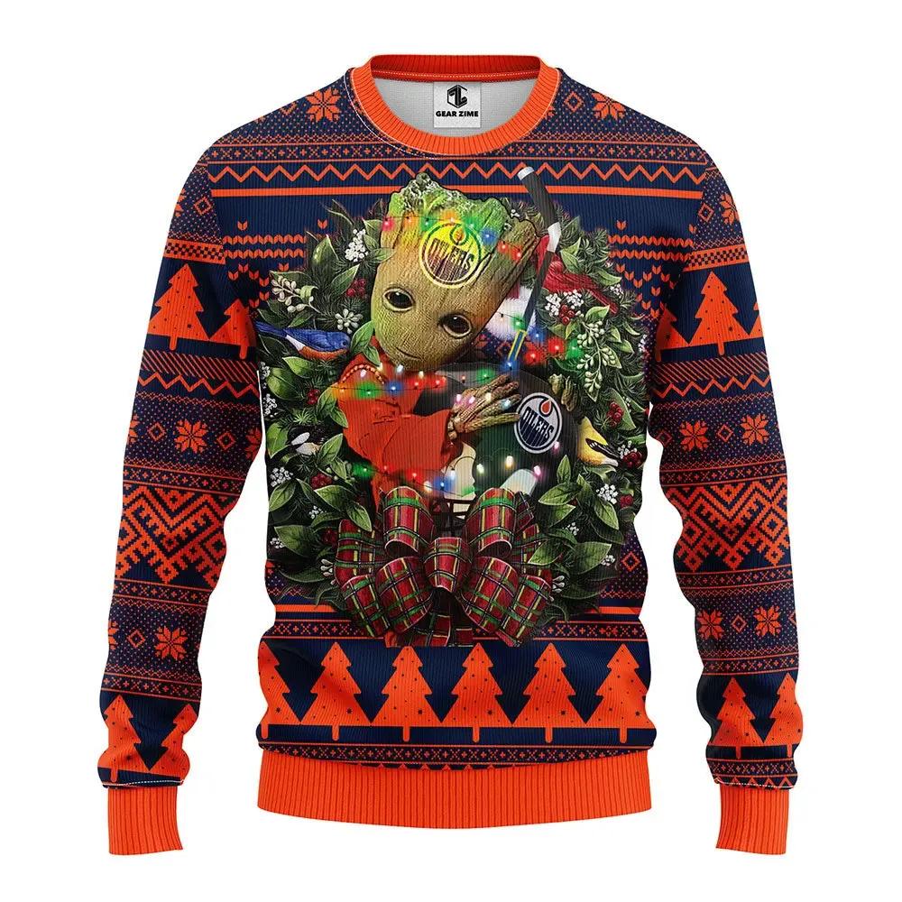 Edmonton Oilers Groot Hug Ugly Christmas Sweater, NHL Christmas Sweater Moonbestprint