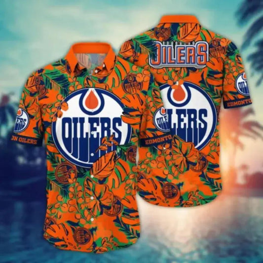 Edmonton Oilers Hawaiian Shirt, Tropical Beach Hawaiian Shirt, NHL Hawaiian Shirt Moonbestprint