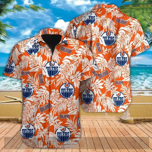 Edmonton Oilers Hawaiian Shirt Tropical Leaves For Fans Aloha Shirt Hockey Team, NHL Hawaiian Shirt Moonbestprint