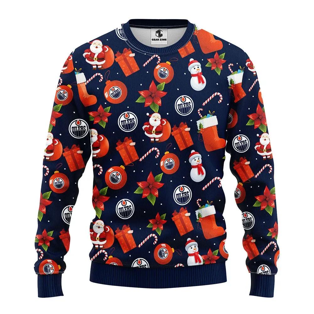 Edmonton Oilers Santa Claus Snowman Ugly Christmas Sweater, NHL Christmas Sweater Moonbestprint