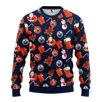 Edmonton Oilers Santa Claus Snowman Ugly Christmas Sweater, NHL Christmas Sweater Moonbestprint