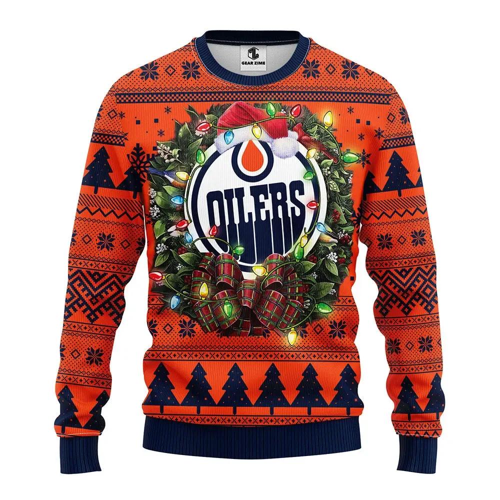 Edmonton Oilers Santa Hat Ugly Christmas Sweater, NHL Christmas Sweater Moonbestprint