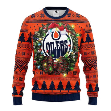 Edmonton Oilers Santa Hat Ugly Christmas Sweater, NHL Christmas Sweater Moonbestprint