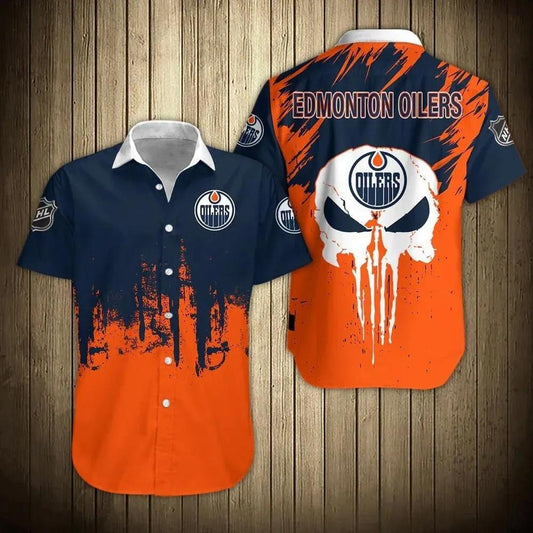 Edmonton Oilers Shirts Skull Short Sleeve Hawaiian Shirt, NHL Hawaiian Shirt Moonbestprint