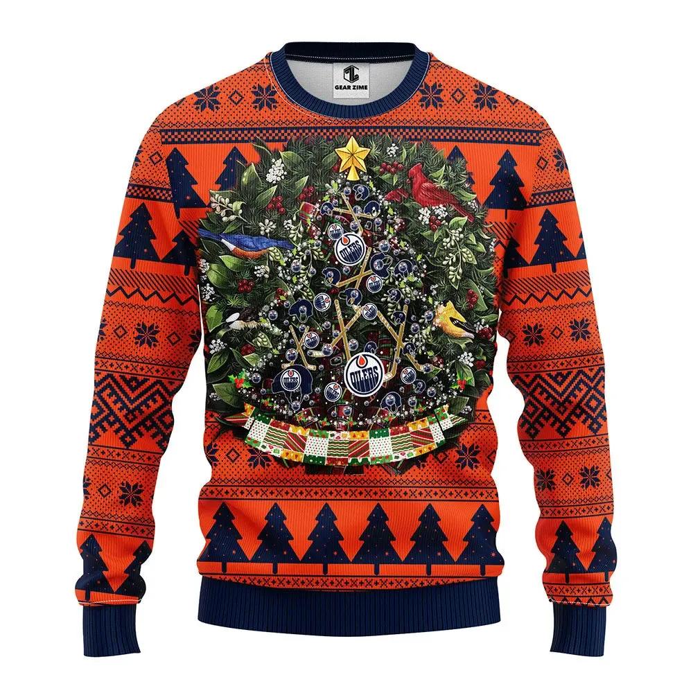 Edmonton Oilers Tree Ball Ugly Christmas Sweater, NHL Christmas Sweater Moonbestprint