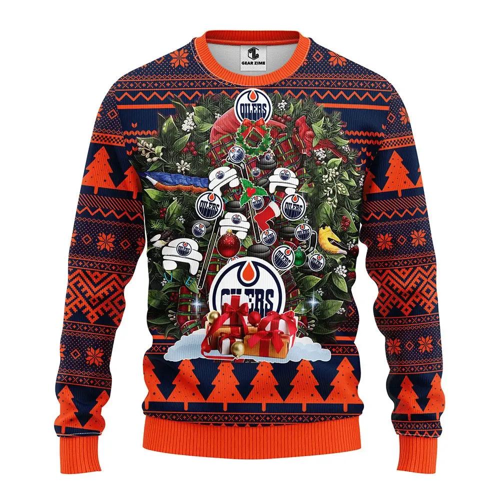 Edmonton Oilers Tree Christmas Ugly Sweater, NHL Christmas Sweater Moonbestprint