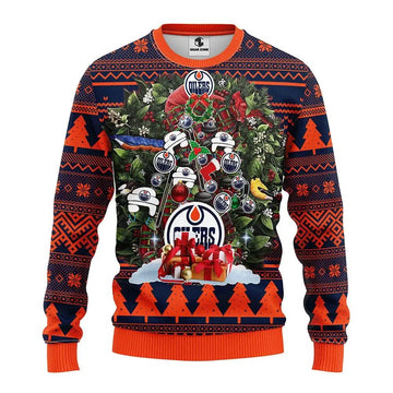Edmonton Oilers Tree Christmas Ugly Sweater, NHL Christmas Sweater Moonbestprint