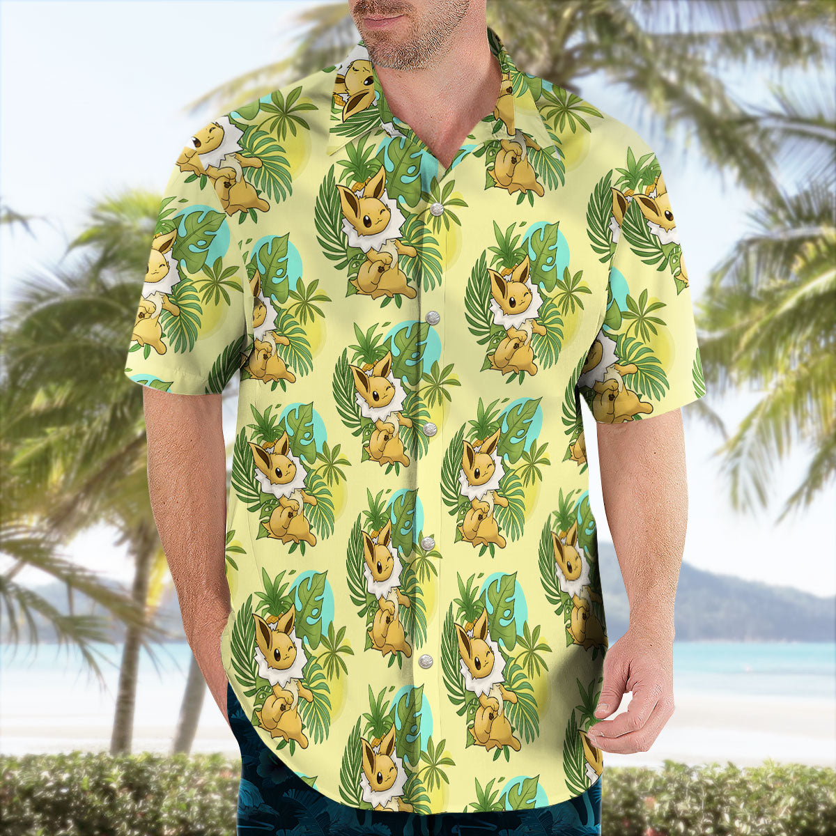 Eevee Pokemon Hawaiian Shirt Tropical Yellow Aloha – Moonbestprint