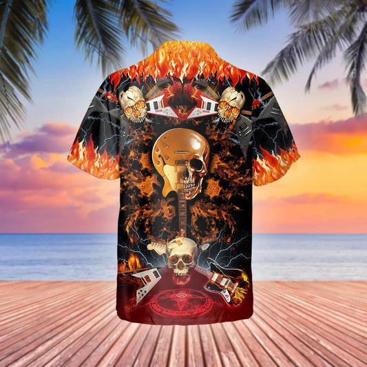 Electric Guitar Skull Hawaiian Shirt, Hawaiian Button Up Shirt, Tropical Shirts For Men Moonbestprint