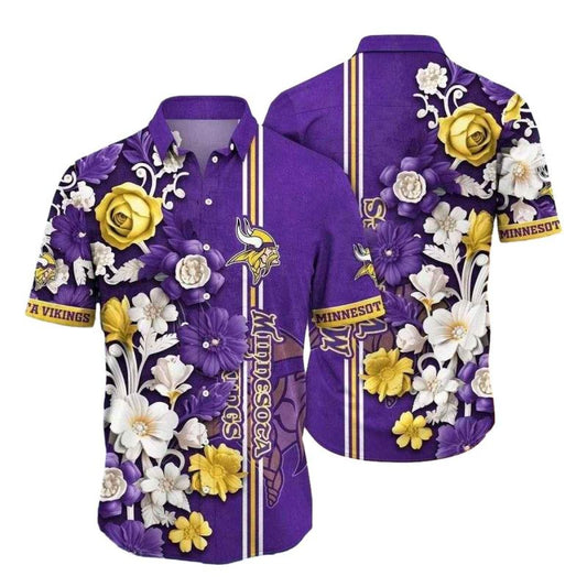 Elegant Floral Stripes MN Vikings Hawaiian Shirt For Men - Moonbestprint